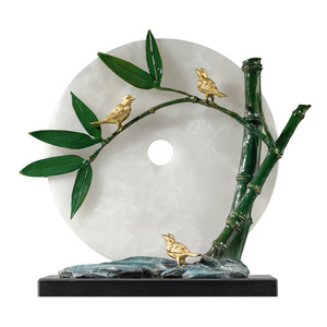 Adorno de Cobre con Bambú que Trae la Paz, Decoración Redonda Dorada para Escritorio Feng Shui, Regalo de Oficina - Product Image 1
