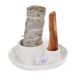 Juego de quemadores de aromaterapia de cerámica nórdica blanca con hierbas de salvia, Palo Santo y flores secas para la purificación y meditación en el hogar natural. - Product Image 5
