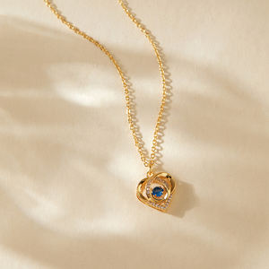 Collana con Ciondolo a Cuore Placcato Oro 18K per Donne, Collana con Zircone Blu, Gioiello Romantico Delicato per Uso Quotidiano e Regalo - Product Image 4