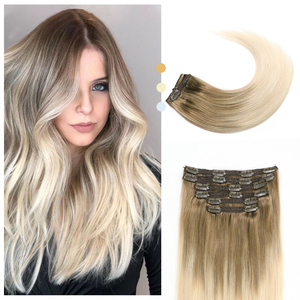 Extensiones de cabello humano con Clip para mujer, extensiones de cabello natural brasileño, con cutícula virgen, visón suave, negro brillante y suelto, venta al por mayor - Product Image 1