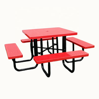 Table de pique-nique extérieure en acier commerciale publique avec banc restaurant école à l'extérieur table et chaise en métal portable robuste