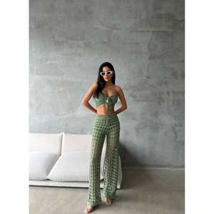 ชุดเสื้อสเวตเตอร์ถัก Cagla เสื้อเกาะอกสำหรับผู้หญิง กางเกงเอวสูง ชุดเข้าชุดสีเขียวมีซับใน ทรงมาตรฐาน - Product Image 3