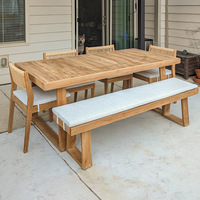 Ensemble table et chaises d'extérieur en bois massif de style nordique avec design en corde tressée, imperméable et résistant aux UV pour jardin, cour et balcon