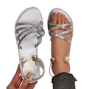 Sandalias de Talla Grande para Mujer con Pedrería, Tela Elástica, Suela <span class=keywords><strong>Plana</strong></span>, Nuevo Modelo 2026, Diseño Casual con Punta Abierta y Botones Adornados con Perlas - Product Image 5
