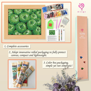 Kit de broderie diamant DIY avec cadre, motif Pommes Vertes, perles rondes, style nature morte rectangulaire - Product Image 3