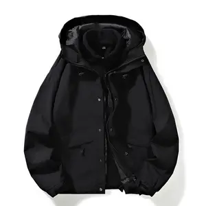 Poliéster Full Zipper Inverno Mens 3 em 1 Water Repellent Caminhadas Jacket Linha Com Velo Interior Windproof Double Jacket