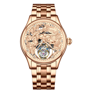Montre mécanique squelette pour homme 42 mm avec tourbillon, micro-gravure 3D cochon doré et diamants véritables - Product Image 2