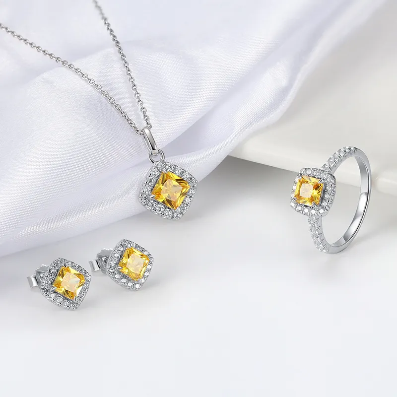 Rinntin ape31 conjunto de pingente de prata, colar e brincos de luxo prata esterlina 925, conjunto de joias de zircônia com pingente diamante para casamento de noiva