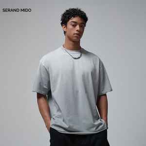 เสื้อยืด250GSM สำหรับผู้ชายเสื้อโอเวอร์ไซส์เปิดไหล่ผ้าฝ้าย100% ฟอกสีกรด - Product Image 2