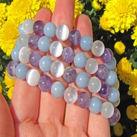 Bracelet en perles œil de chat pour femme, améthyste, pierre naturelle de guérison, bracelet extensible pour femme, bijoux
