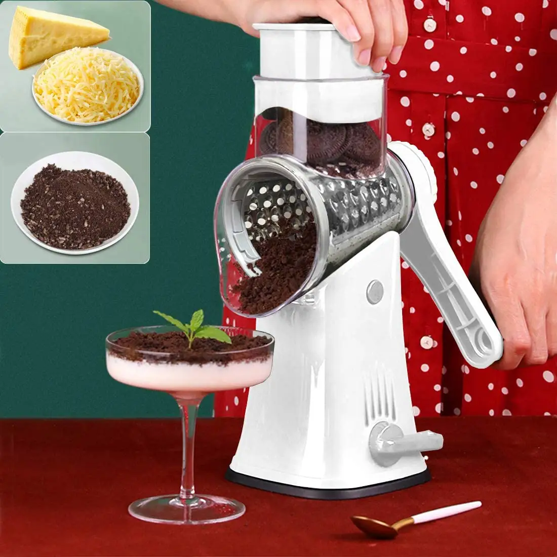 Best 5 in 1 Rotary Cheese Grater with Handheld Cheese Shredder Food Vegetable Hand Crank Grater with Storage Box for Blades