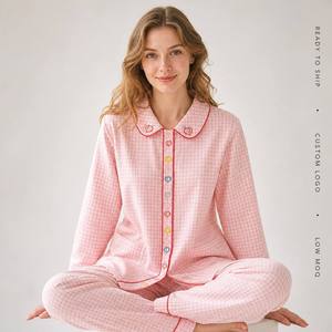Conjunto de Pijamas Personalizados para Mujer, Ropa de Dormir Rosa de Bambú, Nueva Ropa de Casa de Algodón de Manga Larga, Proveedor OEM ODM de Fábrica - Product Image 2