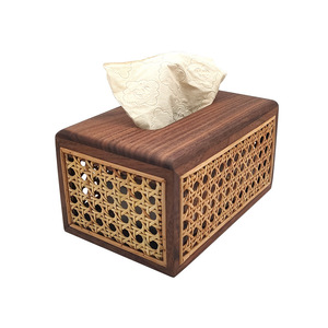 Caja de pañuelos tejida de bambú, 19,2x12,5x10cm, rectangular hecha a mano para sala de estar, escritorio de oficina, almacenamiento decorativo - Product Image 2