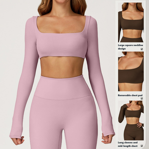 XW-TZ8232-1 новая одежда, оптовая продажа, толстовка с длинным рукавом, укороченный топ, одежда для фитнеса, спортивный костюм, расклешенные брюки для женщин - Product Image 3