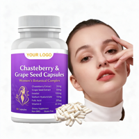 Complément Botanique pour Femmes en Capsules : Complexe de Gattilier et de Pépins de Raisin avec Inositol, Acide Hyaluronique, Isoflavones de Soja et Vitamine E