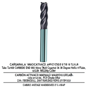 Fraise à queue en carbure Ttake Ta1430, revêtement Nano TiAlN, hélice 36/38 degrés, 4 cannelures - Product Image 2