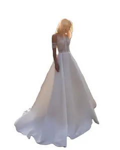 Женское свадебное платье It's yiiya, белое атласное платье А-силуэта со шлейфом и жемчужинами на пуговицах на лето 2020