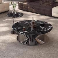 Table basse ronde en marbre de style italien avec structure en acier inoxydable pour salon et maison