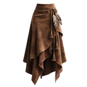 <span class=keywords><strong>Gonne</strong></span> Vintage Western da Cowgirl in Morbida Finta Pelle Scamosciata, Eleganti <span class=keywords><strong>Gonne</strong></span> <span class=keywords><strong>Asimmetriche</strong></span> Boho con Frange e Nappe per Donna - Product Image 1