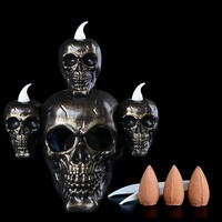 Bougie LED d'horreur en forme de crâne d'Halloween en plastique pour maison hantée, parfum bois de santal fumé, décoration artisanale semi-manuelle