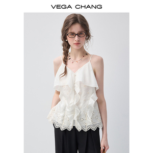 VEGA CHANG Top a Canotta Bianco con Ricamo a Occhiello e Volant per Donna, Scollo a V, <span class=keywords><strong>Senza</strong></span> <span class=keywords><strong>Maniche</strong></span>, con Bordo in Pizzo, <span class=keywords><strong>Blusa</strong></span> Casual, Ingrosso - Product Image 2