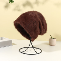 Bonnet d'Hiver Personnalisé en Peluche, Teinture Tie-Dye Tendance, Longue Fourrure de Lapin Moelleuse pour Femme, Bonnet Chaud Tricoté