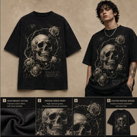 T-shirt noir délavé surdimensionné personnalisé pour homme, imprimé graphique gothique vintage, coton épais, streetwear, fabrication en gros ODM