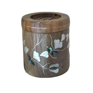 Brûleur d'encens en bois de manguier fait main, brûleur de Bakhoor en bois, Mubkhar en bois avec incrustation florale, diffuseur aromatique, utilisation toute saison - Product Image 1