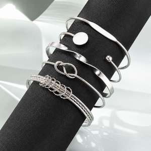 Punk Trendy Zinc Alloy <b>Bracelets</b> Set for Unisex <b>Gold</b> Color <b>Bead</b> Cuban Chain Irregular Layered Hand Charm <b>Bracelet</b> Set - Product Image 5