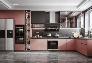 Gabinetes de Cocina Modernos SANTOPOVA, Diseño sin Tiradores en Gris Claro Brillante, Estructura de MDF y Melamina, Incluye Fregadero - Product Image 2