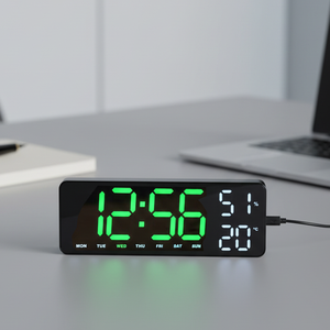 Nuovo Orologio <span class=keywords><strong>da</strong></span> <span class=keywords><strong>Parete</strong></span> Digitale LED Silenzioso con Calendario, Temperatura, Umidità, Retroilluminazione e Sveglia, Design Moderno <span class=keywords><strong>da</strong></span> Appendere per Casa - Product Image 4