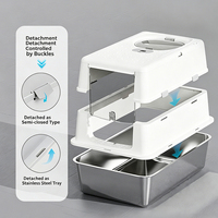 Bac à litière pour chat entièrement fermé, extra large, en acier inoxydable, avec couvercle rabattable, anti-éclaboussures, anti-trace, toilettes pour chat, accessoires pour animaux de compagnie