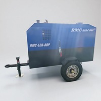 Compresseur d'air à vis lubrifié par moteur diesel 40 kW 7 bars 185 CFM 4 m³/min avec deux roues et un capot, nouveau, portable, pompe à moteur PLC