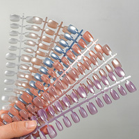 Vente en gros de 30 pièces de faux ongles courts en amande, effet œil de chat, couleur unie, fabriqués à la machine, réutilisables, ongles artificiels