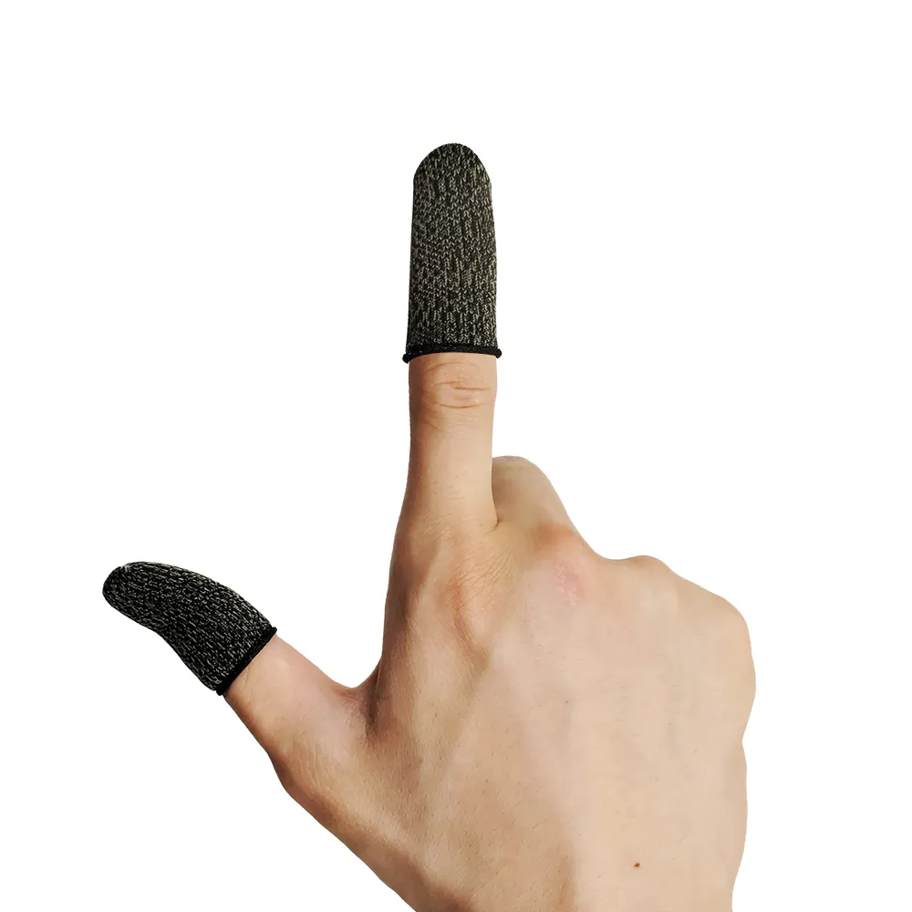 Negro de fibra de plata pantalla táctil dedo cunas con elástico para las manos de los dedos de protección contra la abrasión negro de fibra de plata jugando