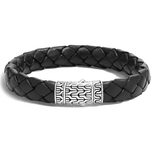 Pulsera trenzada de cuero negro entrelazado para hombre, joyería de moda Real, proveedor de joyería