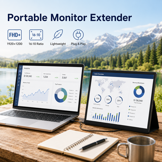Factory Plrce 14" Portable Monitor Extender 16:10 FHD+ Type-C HDMI Travel Second Display for Laptop MacBook Phone