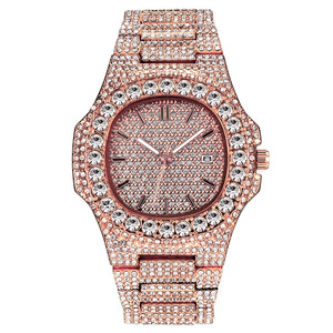 Jam Tangan Kristal Uniseks Pria Wanita Mewah Jam Tangan Berlian Modis <span class=keywords><strong>Analog</strong></span> Quartz Oblong Perak Emas - Product Image 2