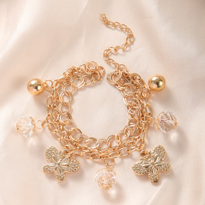 Fashion Charm <b>Bracelet</b> Zinc Alloy Butterfly <b>Crystal</b> Pendant Multi Layer Chain Gift Jewelry - Product Image 3