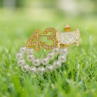 Broche en perles de plastique plaquées or de 8 mm avec lettres grecques en strass, organisation de la sororité PHILO 1943, pour cadeau de mariage
