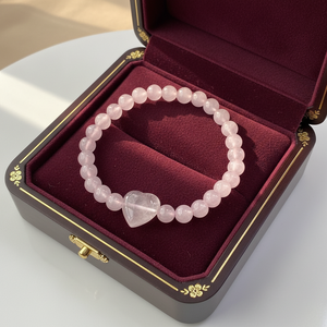 <span class=keywords><strong>Bracelet</strong></span> élégant en pierres naturelles (améthyste, œil de tigre, <span class=keywords><strong>quartz</strong></span> <span class=keywords><strong>rose</strong></span>) avec perles en forme de cœur de 6 mm pour la Saint-Valentin - Product Image 6