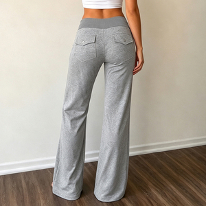 Pantalon droit taille mi-haute pour femme, couleur unie, décontracté, basique, longueur complète, avec cordon de serrage et taille élastique - Product Image 6