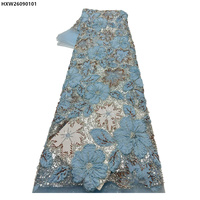 Nouvelle Tendance : Tissu en Dentelle Brodé Floral Français avec Perles et Fleurs 3D pour Fêtes et Mariages