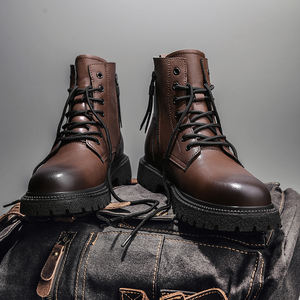 Зимние бархатные ботинки из кожи верблюжьего хлопка, мужские ботинки на толстой подошве в британском стиле с молнией сбоку - Product Image 2