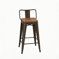 Chaise de bar industrielle vintage avec dossier en métal, siège carré en bois, tabouret de comptoir empilable en fer pour bistrot, pub, îlot de cuisine