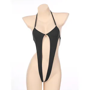 Hot sales designer thong one piece swimwear beachwear women custom logo blank open crotchless monokini swimsuit