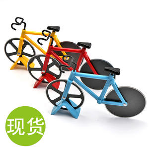 Bicycle Shaped <b>Pizza</b> Cutter Stainless Steel Double Wheel <b>Slicer</b> Red Blue Yellow Color Options For Kitchen Use - Product Image 3