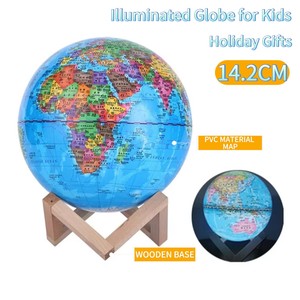 Globo Terrestre Illuminato a LED da 14,2 CM con Design Moderno, Supporto Triangolare in Legno per Bambini, Rotante in Plastica, Educativo per Geografia, Notturno - Product Image 3