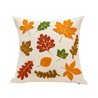 Coussin rectangulaire populaire pour Halloween et Thanksgiving, avec broderie de feuille d'érable et de citrouille, style dessin animé, fermeture éclair