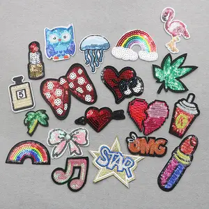 New Fashion Patch Design Rainbow Pattern Cloth Stickers Sequins with Lipstick Heart Patches